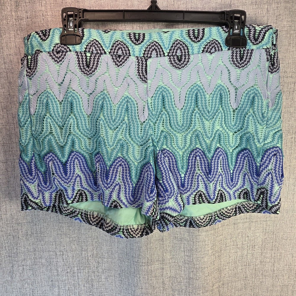 Judith March Short Shorts‎ Blue/Teal Chevron Crotchet Womens Large Lace Festival